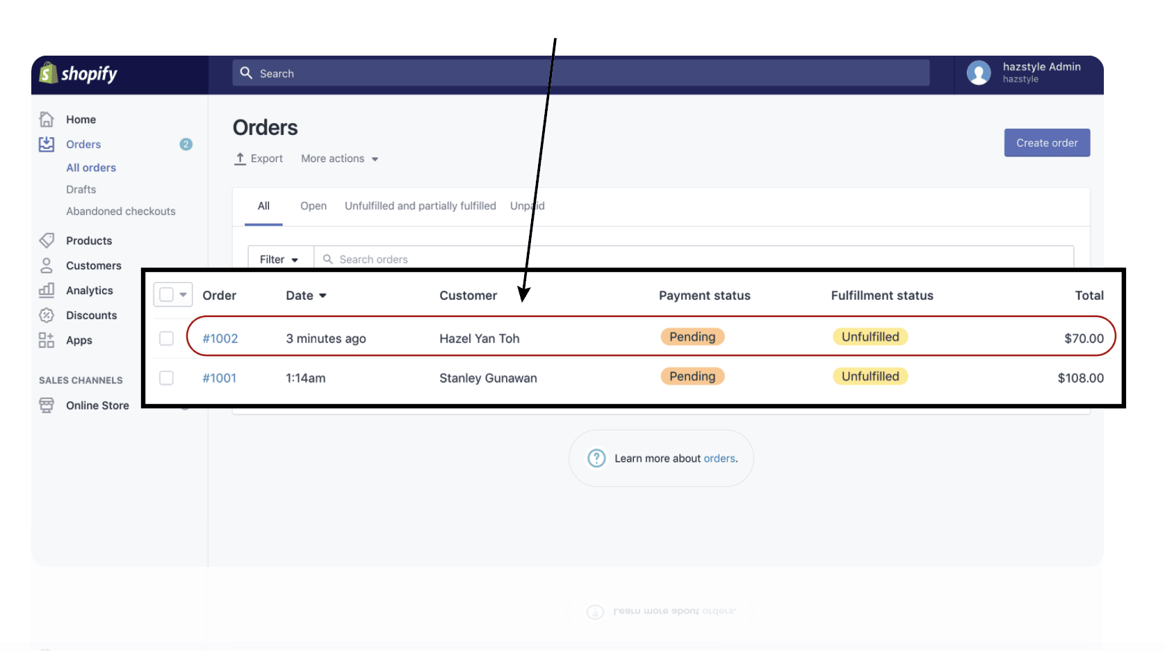 Order from Shopify Admin Page